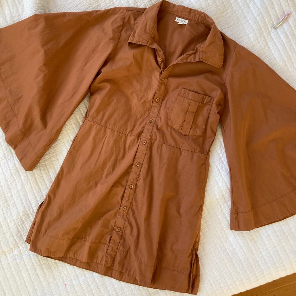 acacia swimwear Rust Brown Long Sleeve Button-Up Dress